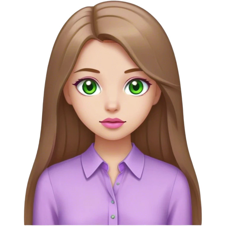 girl with fair skin, long straight light brown hair, green eyes, pink lips, with lilac blouse
 emoji