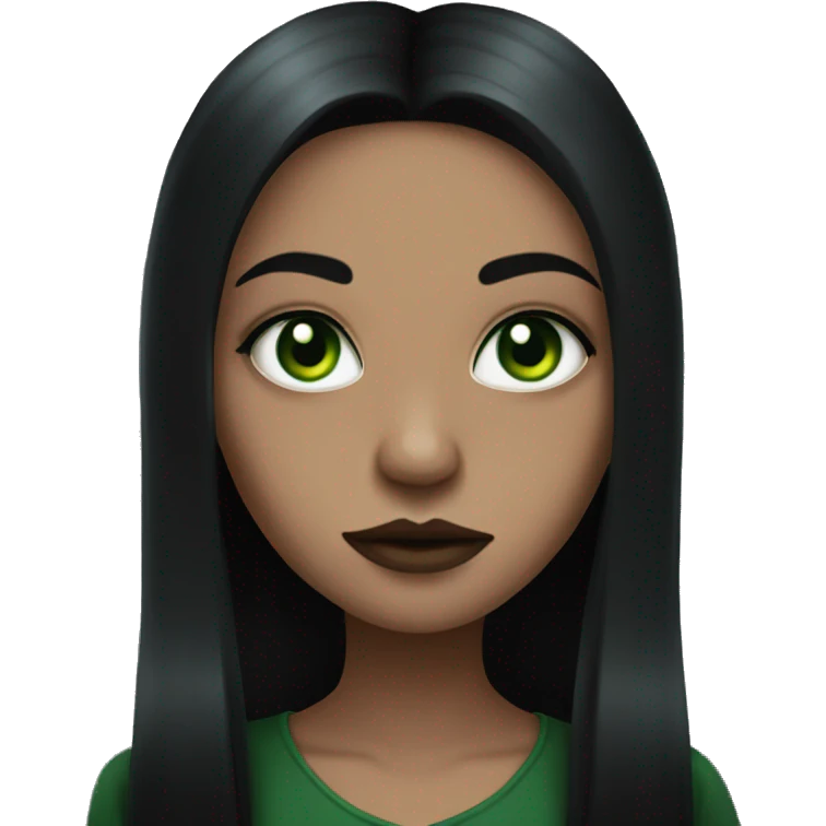 Brown goth girl with long black hair and green eyes portrait  emoji