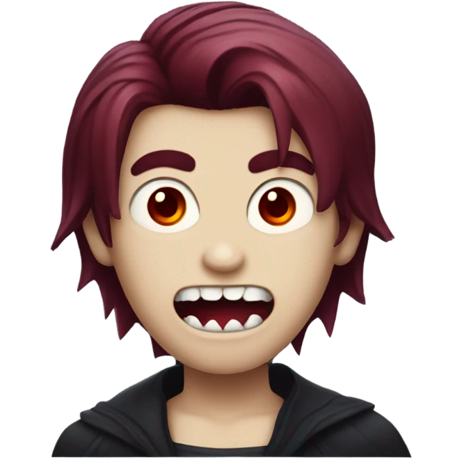 a vampire boy with burgundy hair, fangs and red eyes emoji