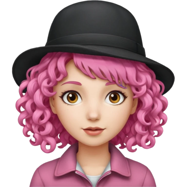 woman, curly haired, pink haired, hat  emoji