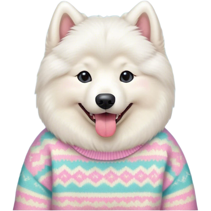 cute 
Samoyed tongue hanging out sitting 
 in a cute pastel sweater emoji
