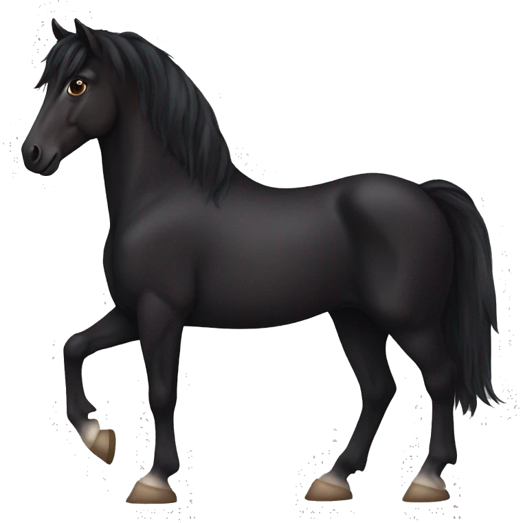 Totally black horse with dark brown eyes and the end of the mane slightly brown/reddish emoji