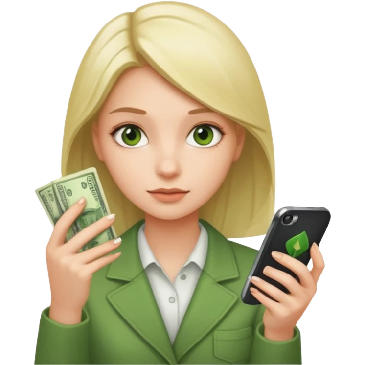 Celular mano de una chica mirando poco dinero emoji