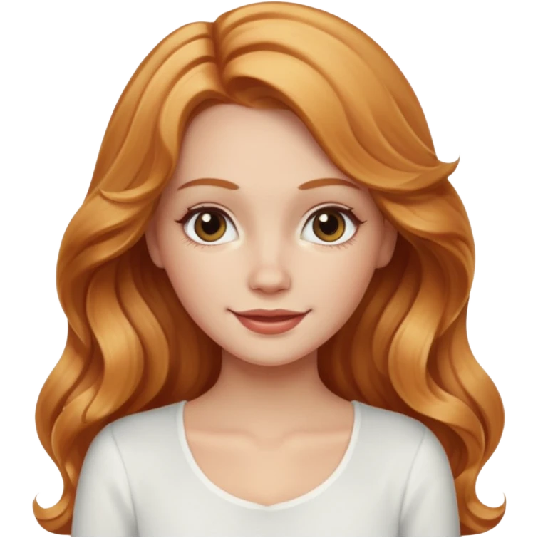 white girl with strawberry blonde supernlong wavy hair, white top  emoji