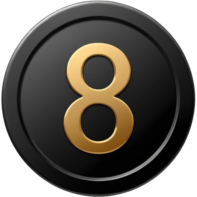 Emoji icon of a black coin with engraved number 8, minimalist style, isolated emoji