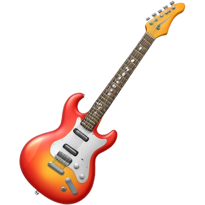 A 3D Apple-style emoji showing the word "ROCK" in bold metallic letters, with a small electric guitar leaning on the text, vibrant glowing effect, playful and energetic cartoon style, symbolizing rock music. emoji