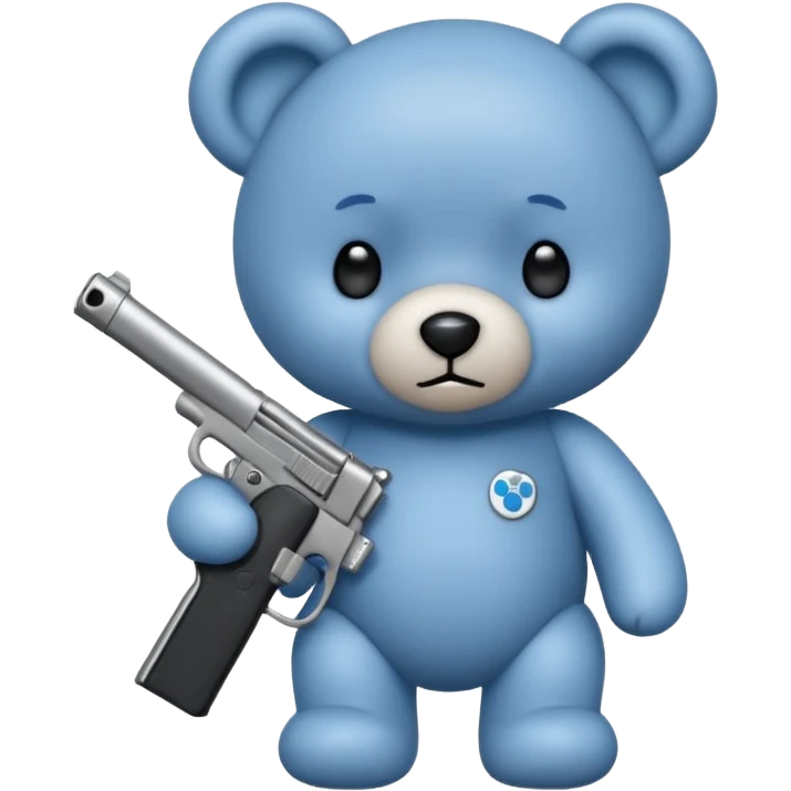 Cute blue teddy bear with a gun in his right hand  emoji