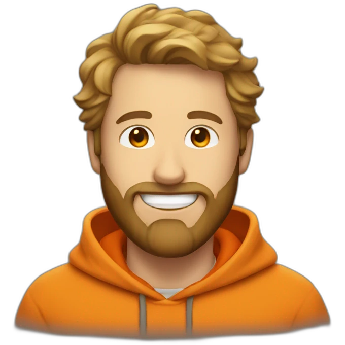 white dude smiling with a brown beard with an orange hoodie emoji