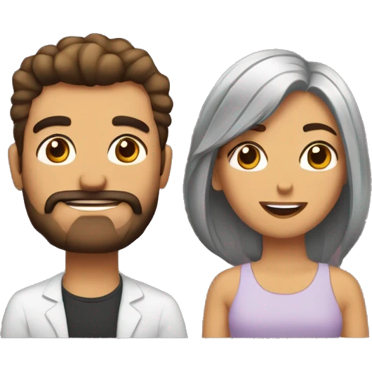 Chico co barba corta acostado en el sofá y chica de pelo moreno abrazándolo  emoji