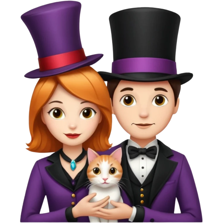 magician couple and their pet cat emoji
