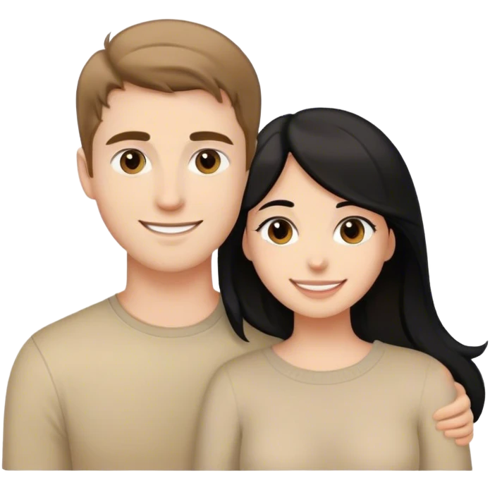 Caucasian boyfriend with light brown hair and girlfriend with black hair happy emoji