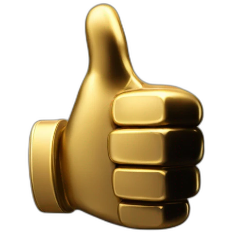 Golden thumbs up award black round base emoji