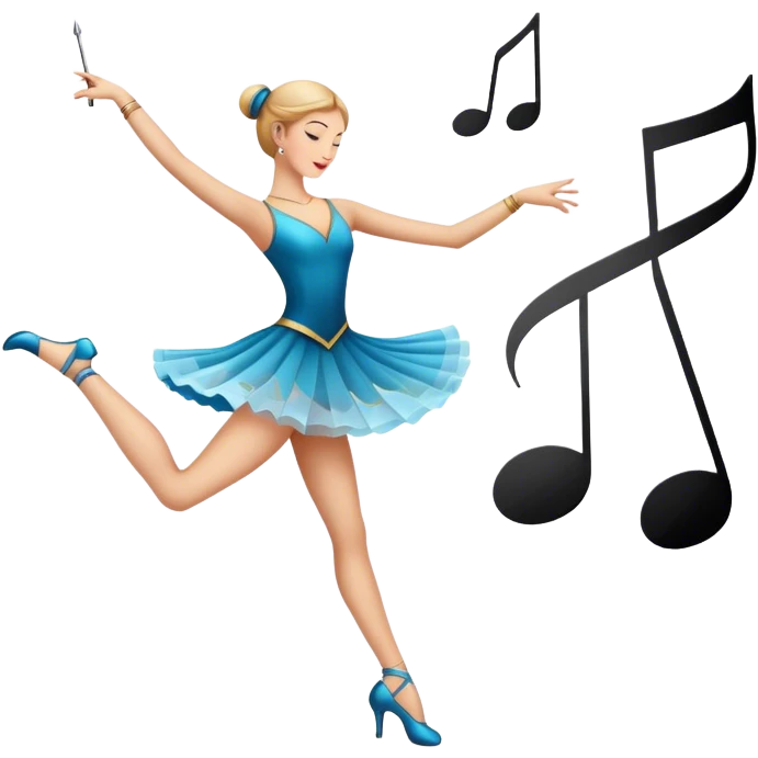 Icon for Choreography: a dancer in a graceful pose with musical notes, a director’s baton, a metronome and a dance floor. The icon should represent the art of choreography, with focus on movement, timing, and creativity. Transparent background. emoji