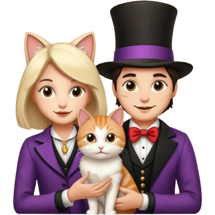magician couple and their pet cat emoji