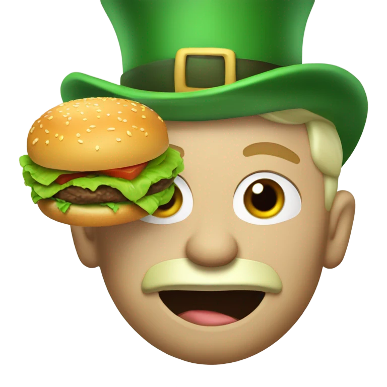 A leprechaun eating a hamburger  emoji
