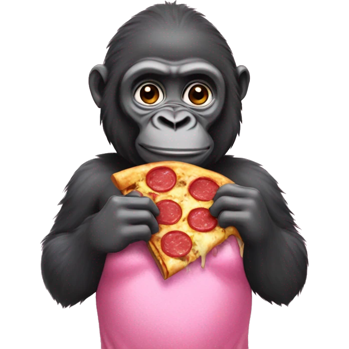 Gorilla eats pizza in a pink dress emoji