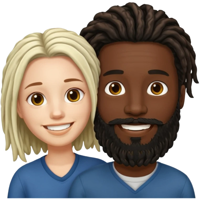 Couple emoji -WHITE with man with beardon and BLACK FEMALEwith mid length locs emoji