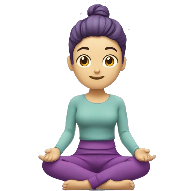 garota com a pele clara meditando em  um tapete com uma roupa roxa emoji