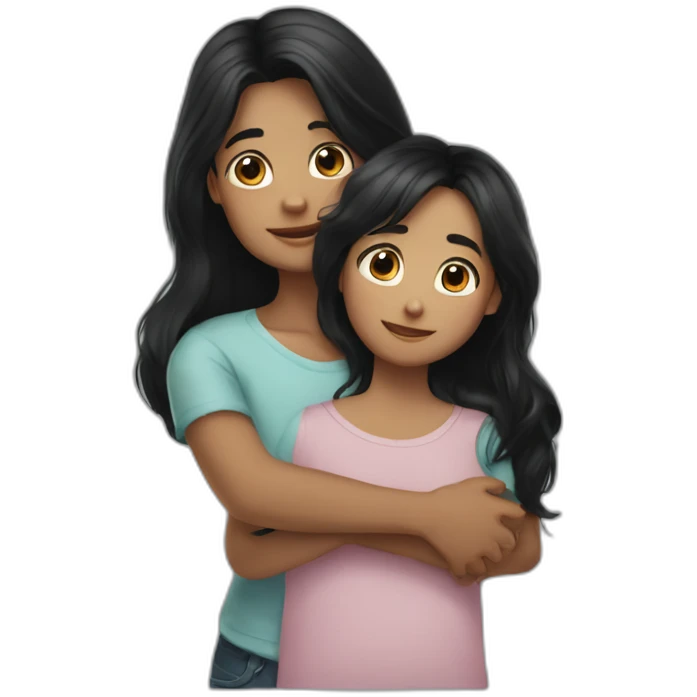 realistic hug of long black hair girl and young boy emoji
