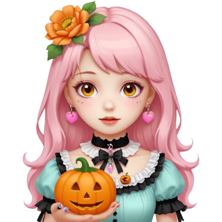pastel pink orange halloween Lolita  flower pumpkin choker emoji