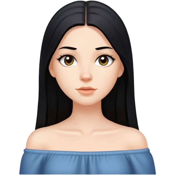 White girl with very long straight black hair and bare shoulders emoji