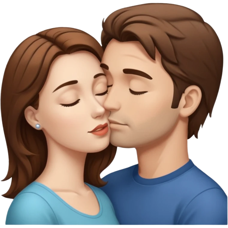 White husbandet Brown hair kissande white wife with Brown hair on the forehead emoji
