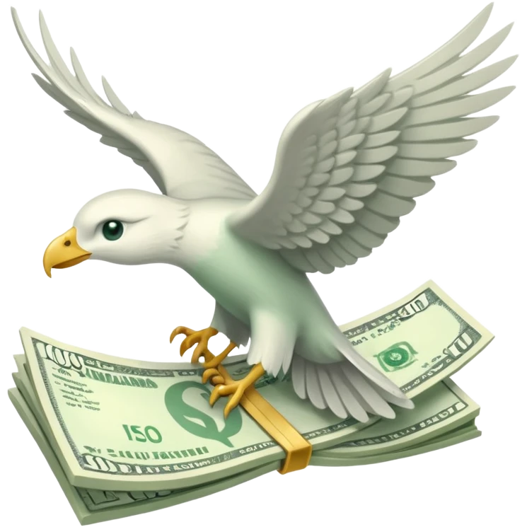 un fajo de dólares con alas volando, "que no sea un ave agarrando el fajo" quiero que el fajo de billetes tenga alas emoji