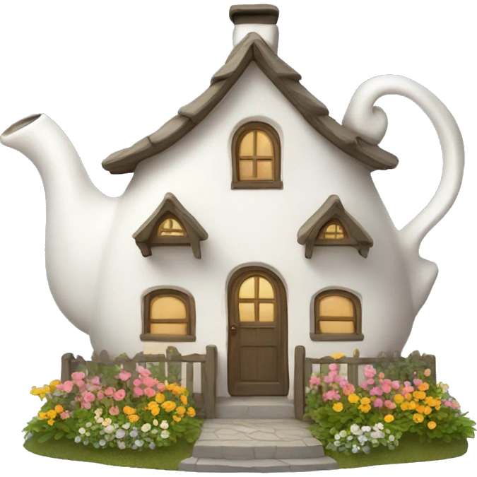 White teapot cottage with flowers  emoji