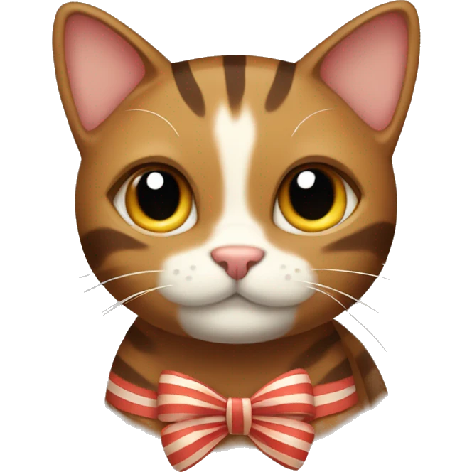 brown cat with stripes with a bow at its ear emoji