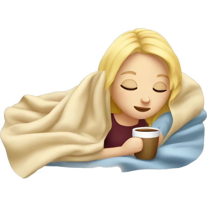 Blonde girl inside a blanket sipping coffee eyes closed emoji
