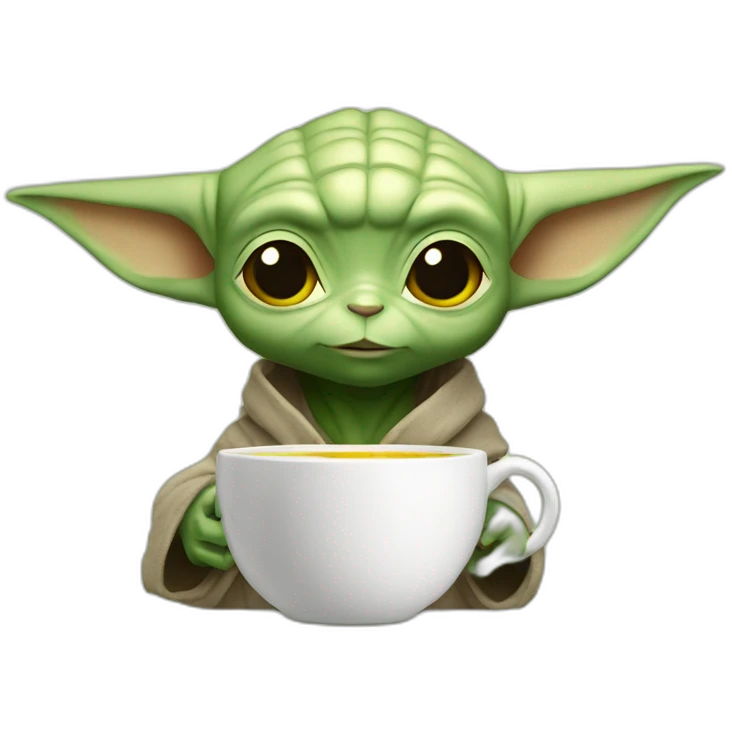Yoda avec une tasse Pikachu emoji