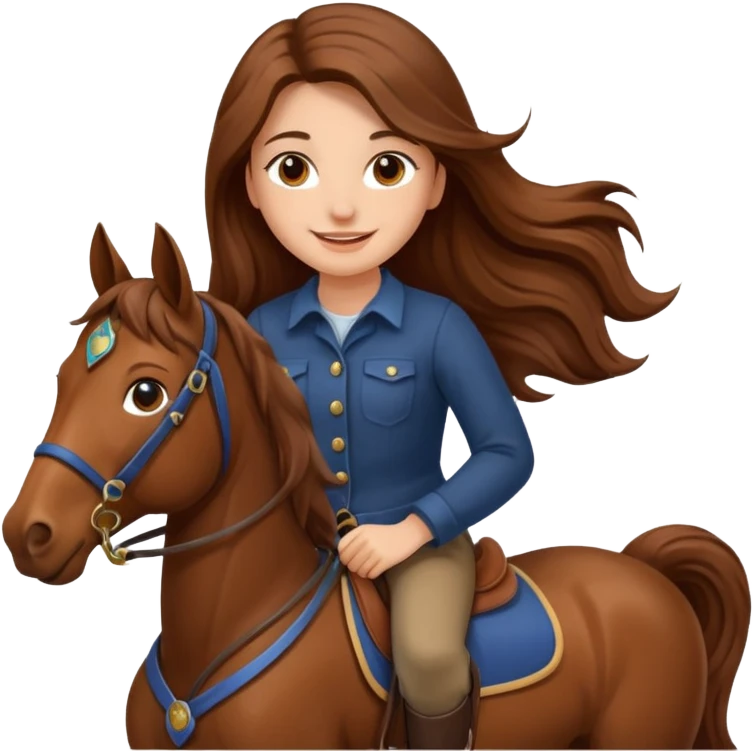 smiling girl with long hair riding horse emoji