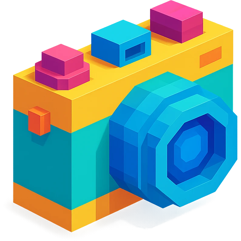 vintage film camera, isometric view, voxel style emoji