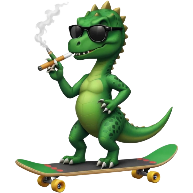 Dinosaur on a skate board smoking and wearing sunglasses emoji