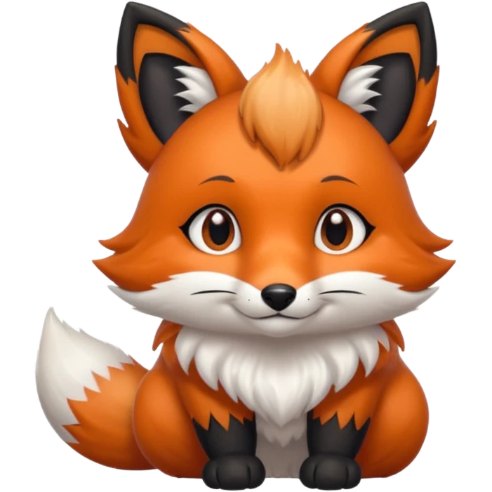 Floofy the Creampuff fox blackish gray fur color chubby Black paws orange color 3 tailsCrystals on the head, tails and Back emoji