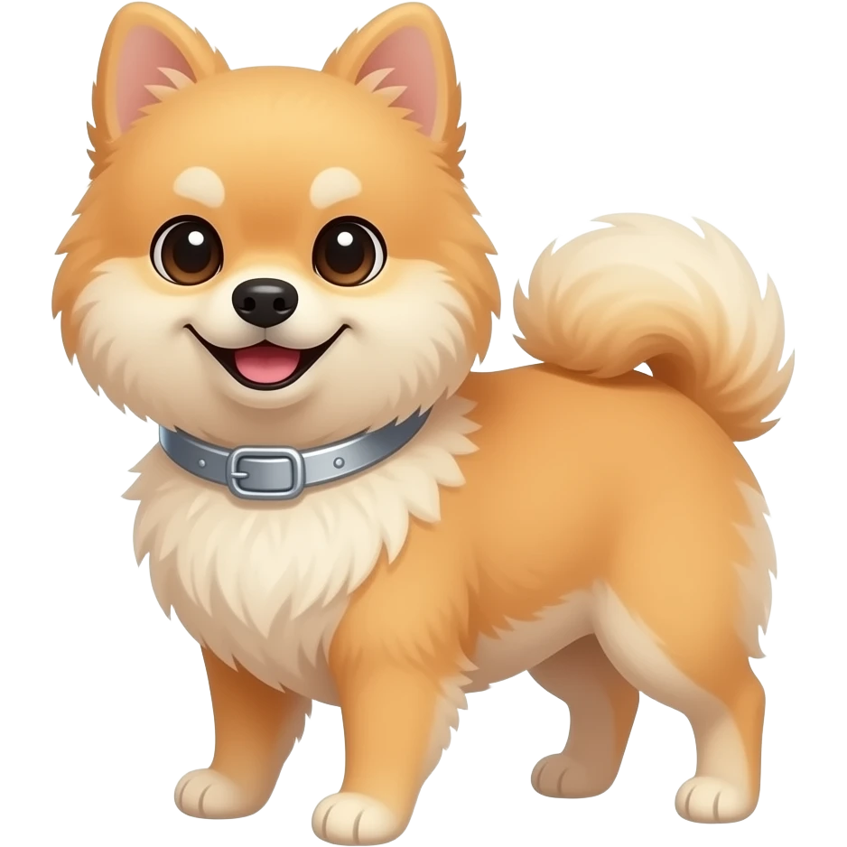 blonde smiling pomeranian with silver collar emoji