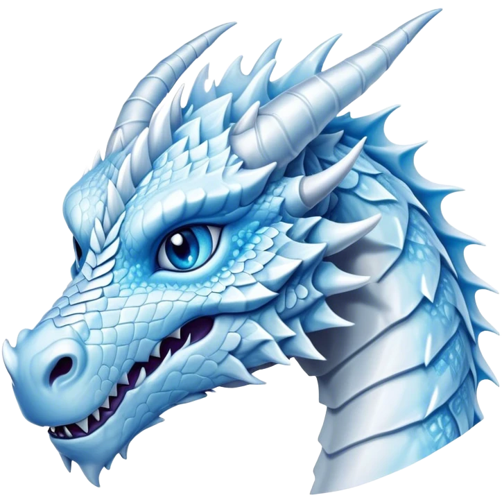 Cinematic Noble Beautiful Ice Dragon Portrait Emoji, Poised and majestic, with an ethereal, crystalline body adorned in intricately detailed scales of frosty blues and silvery whites reminiscent of glacial ice and delicate snowflakes, and piercing, cool eyes reflecting winter’s clarity; rendered with lifelike texture and subtle natural highlights, high shine, elegant and formidable, styled with an aura of chilling mythic beauty, focused and serene, soft glowing outline, capturing the essence of a legendary ice sovereign ready to glide gracefully out of the screen with timeless frosty allure! emoji
