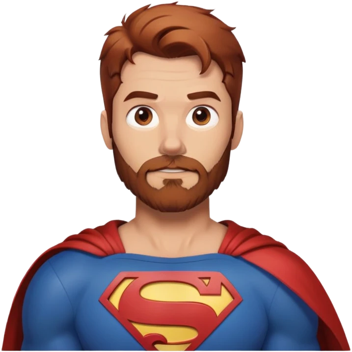 Adult Superman with redish brownish hair and full scruffy beard making 🫶🏻 emoji