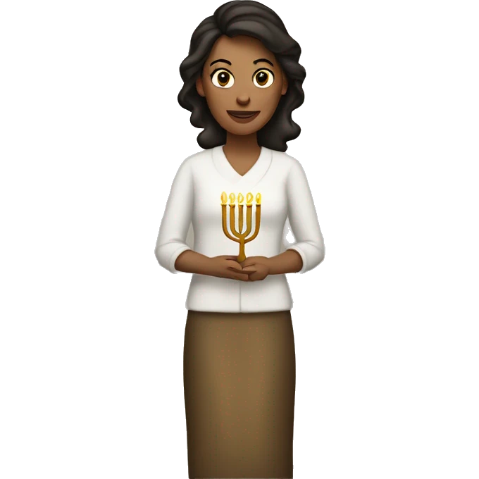 A white brunette woman holding a menorah emoji