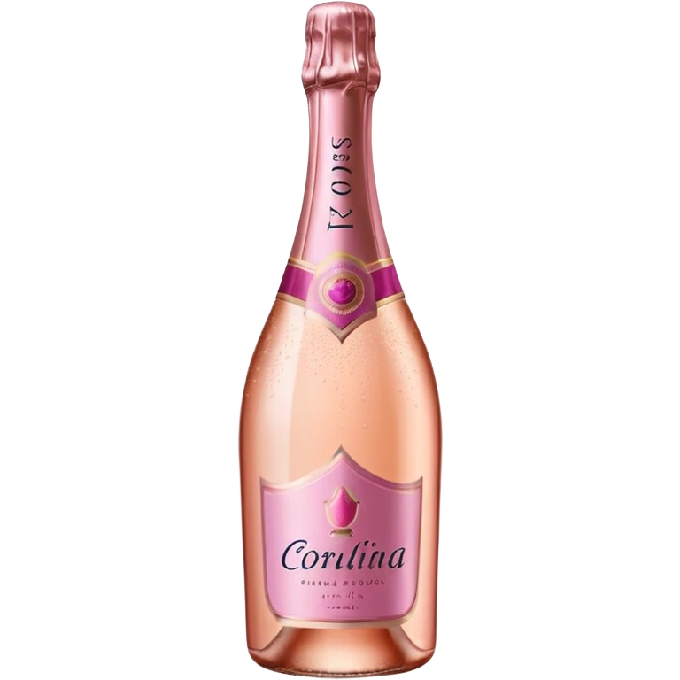 bottle of sparkling rosé champagne with a rose logo on the label, tilted up and to the left, no glass emoji
