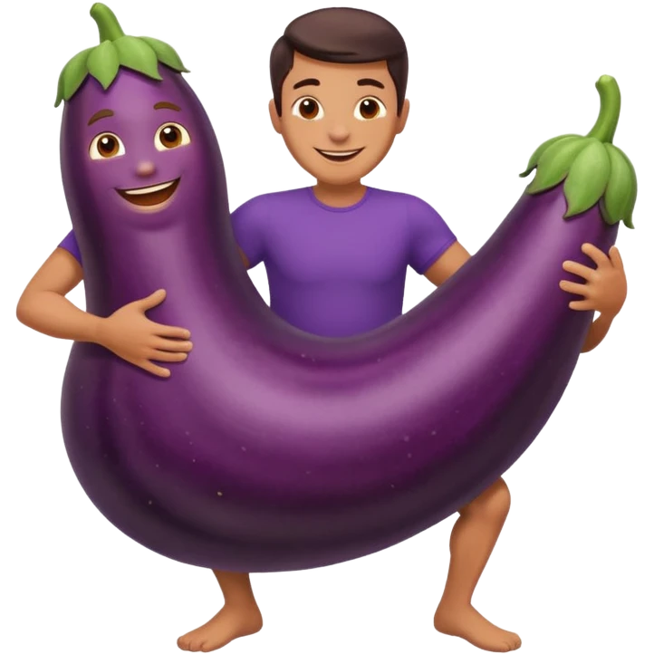 gay man emoji with big egpplant between legs emoji