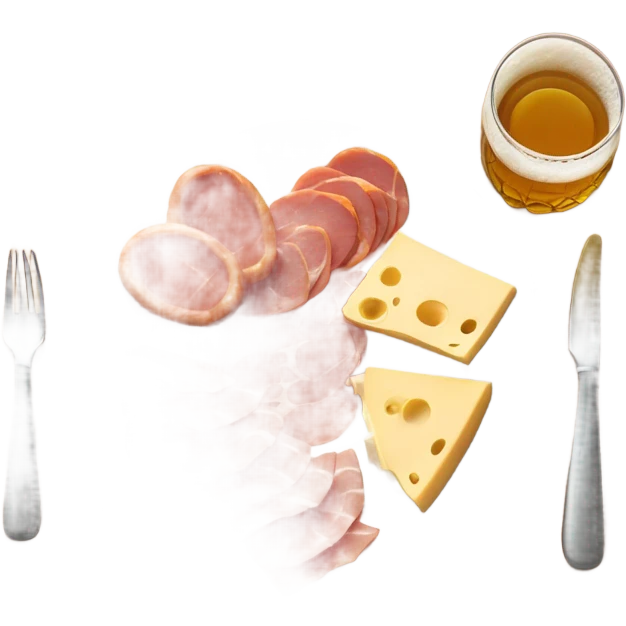 ham, cheese and salamis table with a beer emoji