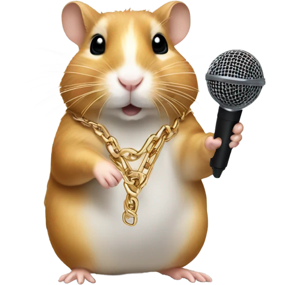 hampster wearing a gold chain holding a microphone emoji
