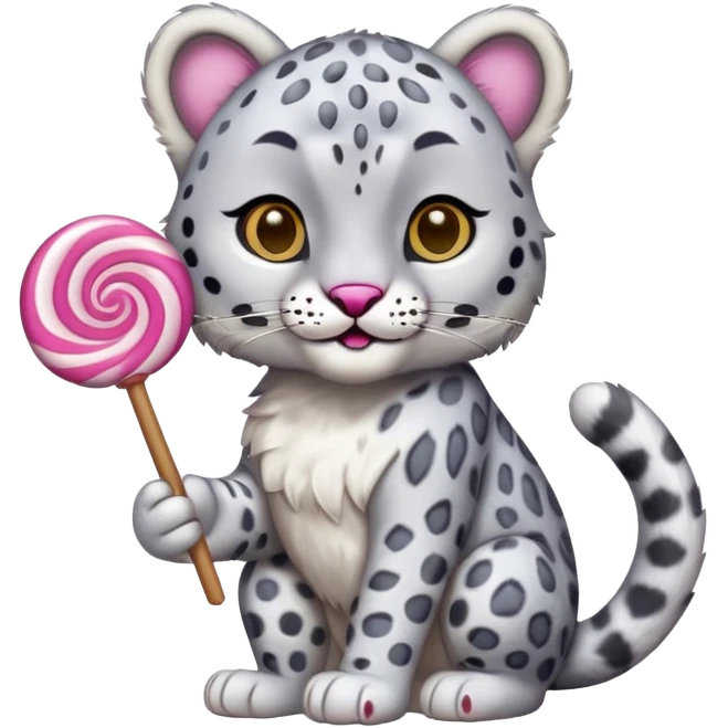 Snow leopard holding a lollipop  emoji