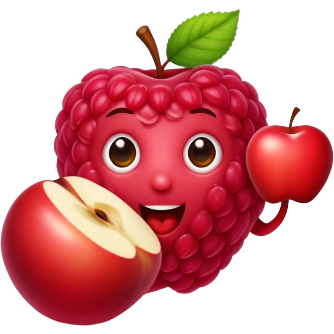 A raspberry eats an apple emoji