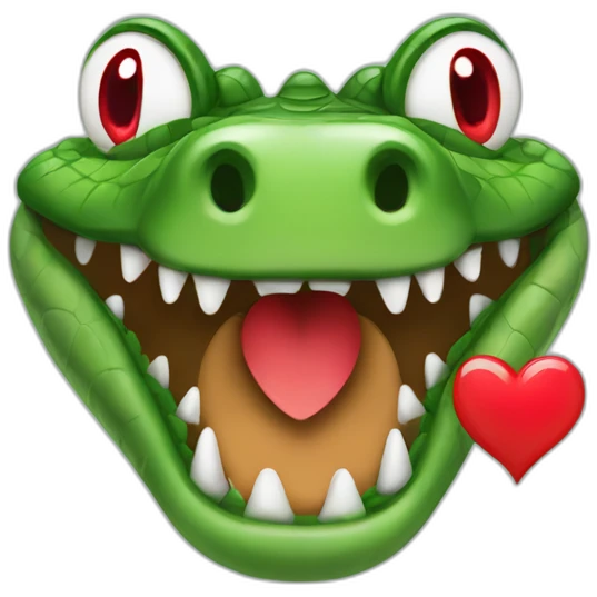 crocodile with red eyes shaped like hearts emoji
