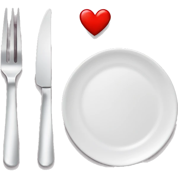 plate with fork on left & knife on right with heart on plate emoji