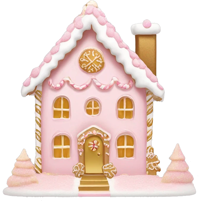 light pink and gold and white gingerbread house emoji