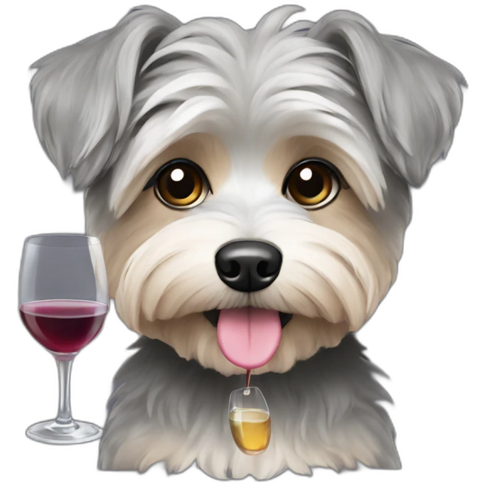 grey morkie drinking wine emoji