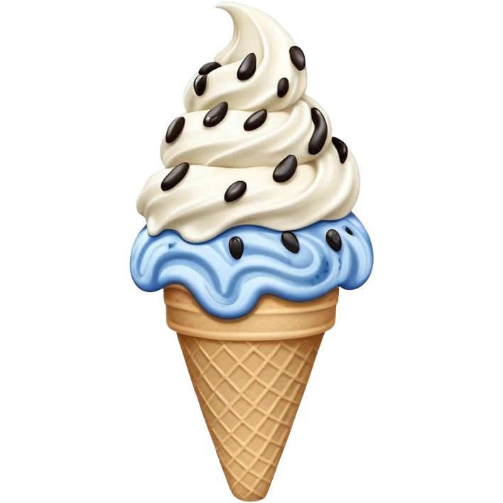 blue cookies and cream ice cream on a cone emoji